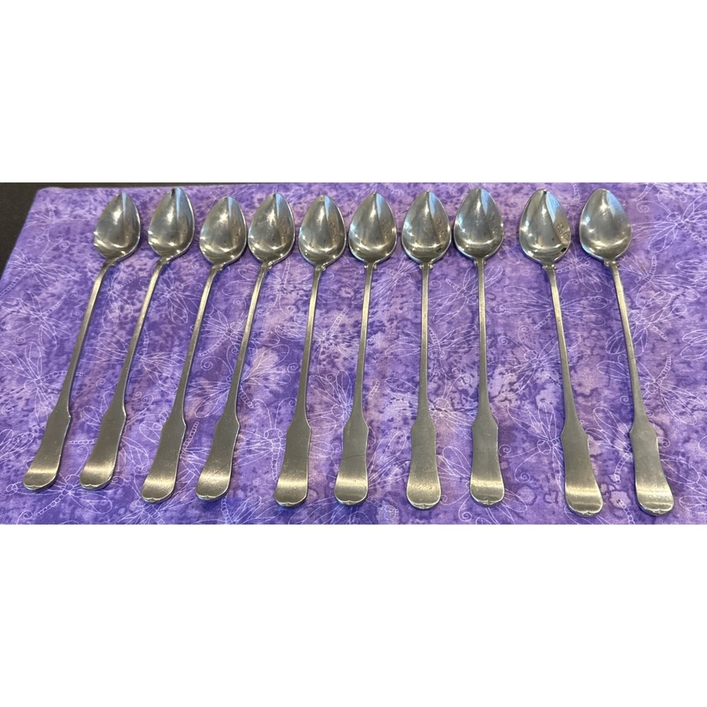 Oxford Hall OXH59 Ice Tea Spoons Satin Wing Heel‎ Tipped Stainless Set Of 10